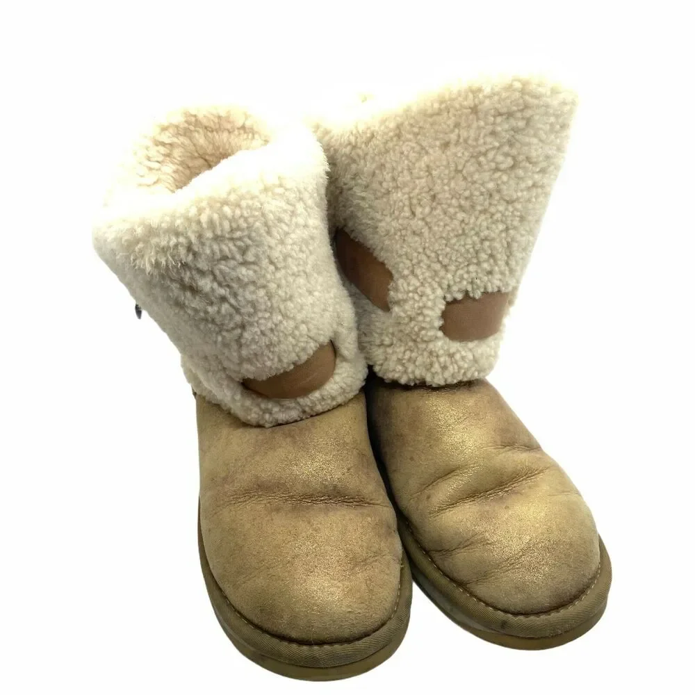 Snow Boot Australia Luxe Collective Tan Shearling Fold Over Size 6 Cozy Winter